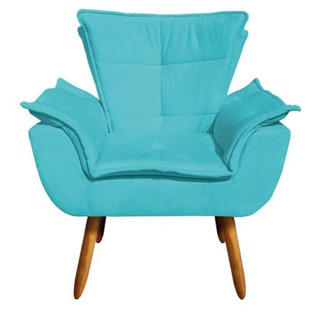 Imagem de Poltrona Decorativa Pés Palito com Puff Opla Suede Azul Tiffany- Ibiza