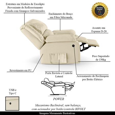 Imagem de Poltrona do Papai Reclinável Elétrica com Entrada USB Simon F05 Corano Bege - Lyam Decor