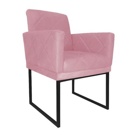 Imagem de Poltrona Klara Suede Rosa Bebê Base De Ferro Preta  - Belliv Decor