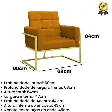 Imagem de Poltrona material sintético base de Metal Dourado para Sala de Estar 