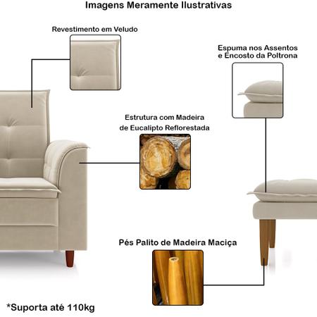 Imagem de Poltrona Multifuncional Com Puff Suede Bege Liso Tana Decor