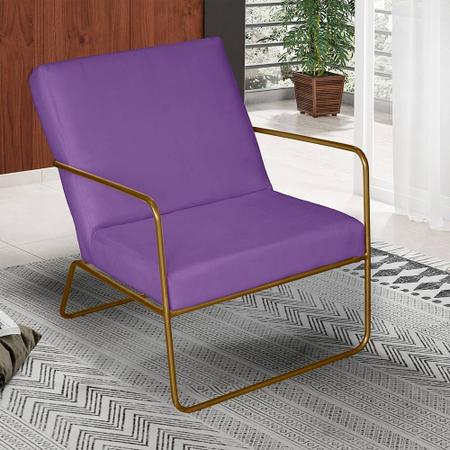 Imagem de Poltrona para Descanso Iza Base de Ferro Dourado Jardim Varanda Suede Roxo - Móveis Mafer