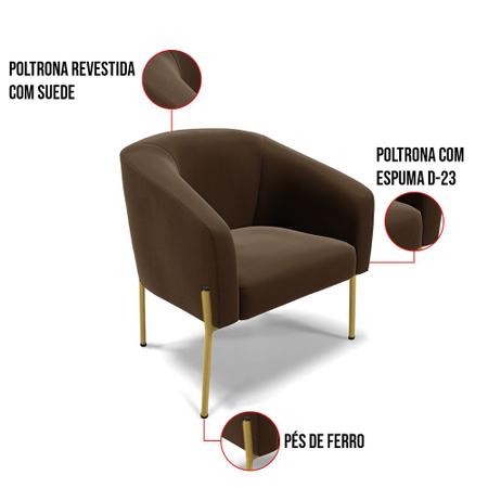 Imagem de Poltrona Pé de Ferro Dourado Sala de Estar Stella Suede D03 - D'Rossi