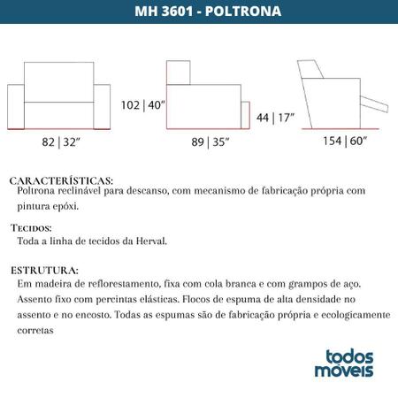 Poltrona Reclinável MH-3601 Herval Estofada Linho Cinza C Imagem de Poltrona Reclinável MH-3601 Herval Estofada Linho Cinza C