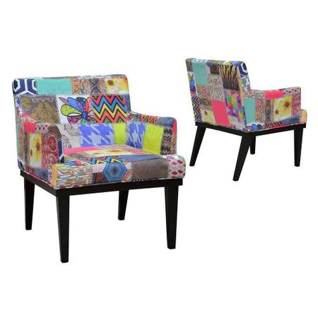 Imagem de Poltronas Decorativa Vitória para Sala e Recepção Estampado Patchwork D20 - D'Rossi