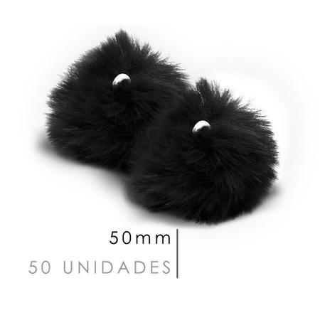 Imagem de Pompom Pelúcia Preto 50mm - Com 50 Unidades - BRX