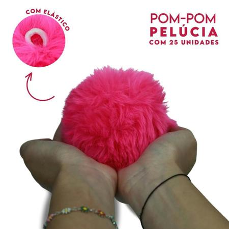 Imagem de Pompom Pelúcia Rosa Escuro 100mm - Com 25 Unidades - BRX