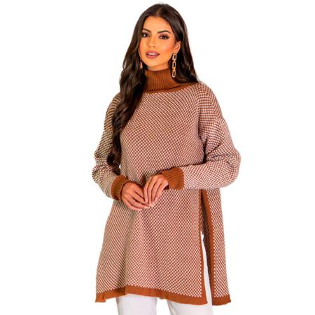 Imagem de Poncho Inverno Tricot Xadrez Frio Lindo Quadriculado Quente Parka Moda Kimono Blogueira Tendencia Modal Confortavel Top