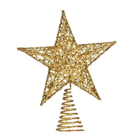 Imagem de Ponteira Árvore Natal Estrela Dourada Glitter Vazada 15cm
