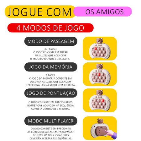 Pop It Game Eletronico Jogo Fast Push Puzzle Com Luz E Som - Fidget Anti  Stress Fast Push - Pop It Fidget - Magazine Luiza