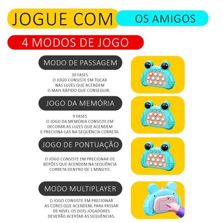 Pop It Game Eletronico Jogo Fast Push Sapinho Com Luz E Som - Fidget Anti  Stress Fast Push - Pop It Fidget - Magazine Luiza