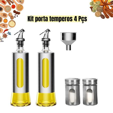Imagem de Porta Azeite e Condimentos Líquidos Galheteiro em Aço Inoxidável e Vidro Kit com 2 Unidades