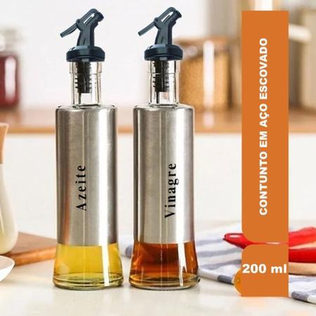 Porta Azeite E Vinagre Galheteiro Aço Inox Dosador 200ml 2pç - KG Imagem de Porta Azeite E Vinagre Galheteiro Aço Inox Dosador 200ml 2pç