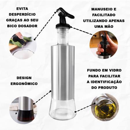 Imagem de Porta Azeite Pimenta Vinagre com Dosador 300ml Vidro e Inox