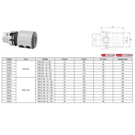 Imagem de Porta Barra Weldon Modelo HSK-A 100 - 25 - 160 - DIN 69893