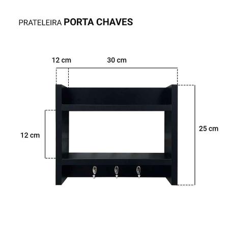 Imagem de Porta Chaves de Parede com Suporte Carteira Celular Madeira Preto