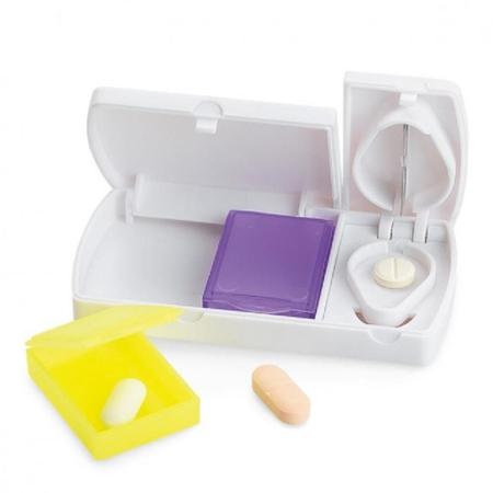 Imagem de Porta comprimidos medicamentos cortador com lamina kit 2 em 1 organizador separador remedio
