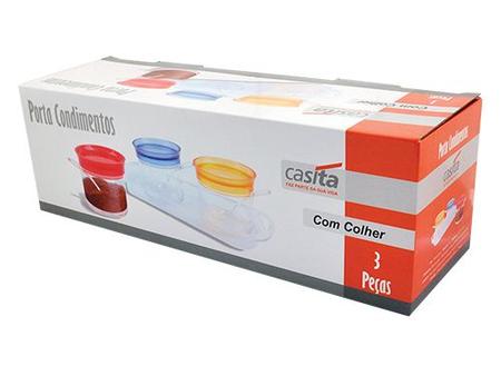Imagem de Porta condimento de plastico com 03 peças , tampas coloridas e suporte