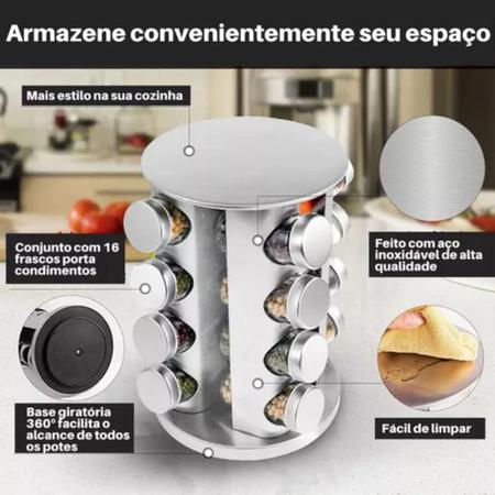 Imagem de Porta Condimento Giratório Inox/Vidro Praticidade Na Cozinha