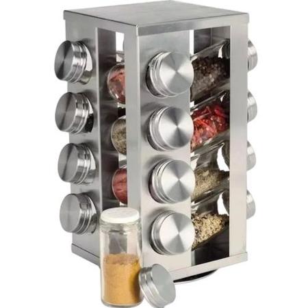 Imagem de Porta Condimentos com 16 Vidros de 80 ml + Suporte de Inox Giratório - Top Chef