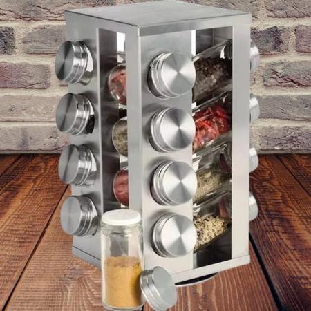 Imagem de Porta Condimentos com 16 Vidros de 80 ml + Suporte de Inox Giratório - Top Chef