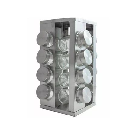 Imagem de Porta Condimentos com 16 Vidros de 80 ml + Suporte de Inox Giratório - Top Chef