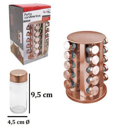 Imagem de Porta Condimentos com 20 Vidros de 80 ml + Suporte de Inox Giratório Rose Gold - Kopeck