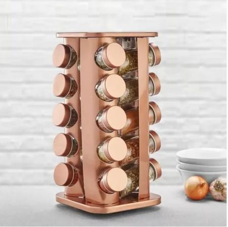 Imagem de Porta Condimentos e Temperos com 20 Vidros de 80 ml + Suporte de Inox Giratório Rose Gold