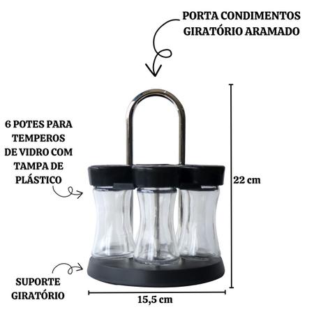 Imagem de Porta condimentos giratório aramado de vidro com 6 peças 