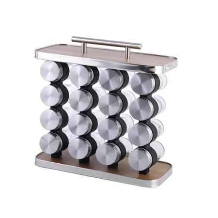 Imagem de  Porta Condimentos Inox com 16 Potes de Vidro com Alça