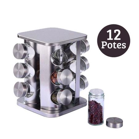 Imagem de Porta Condimentos Quadrado Giratório Em Aço Inox 12 Potes