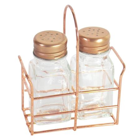 Imagem de Porta condimentos temperos com 2 potes cor rose cobre