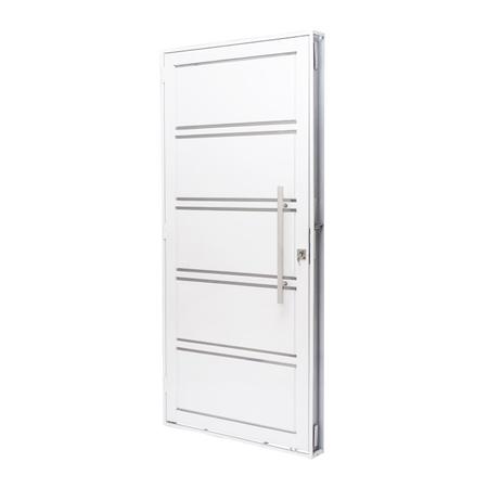 Imagem de Porta de Aço Lambri 215x100cm com Friso e Puxador Inox Batente 12cm Qualitysol Ramassol