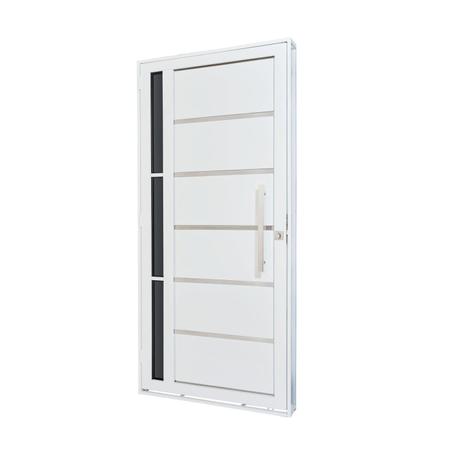 Imagem de Porta de Aço Lambri 215x100cm com Friso e Puxador Inox Lateral Vidro Fumê Batente 12cm Qualitysol Ramassol