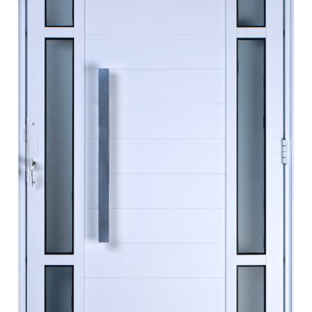 Imagem de Porta De Alumínio Lambril Com Visor Duplo Com Puxador 2,10 X 0,90 Esquerda Linha All Soft Cor Branco