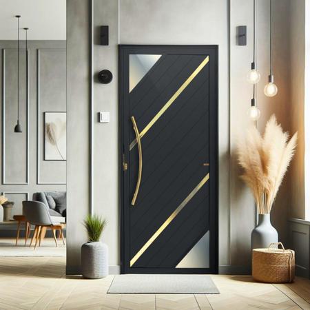 Imagem de Porta de Aluminio Pivotante Lambril 210x100cm com Puxador Super Oasis Brimak Preto Dourado