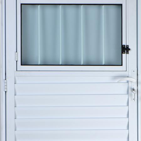 Imagem de Porta De Alumínio Social Postigo 2,10 X 0,90  Esquerda Vidro Mini Boreal Linha All Soft Cor Branco