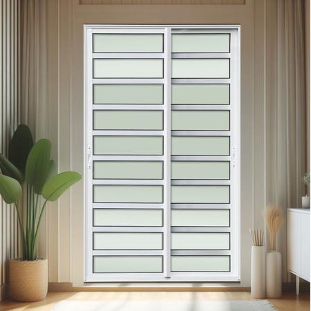 Imagem de Porta de Correr com Travessas 2 Folhas Moveis 210 X 120 Elite com Fecho Automático Vidro Liso Branco