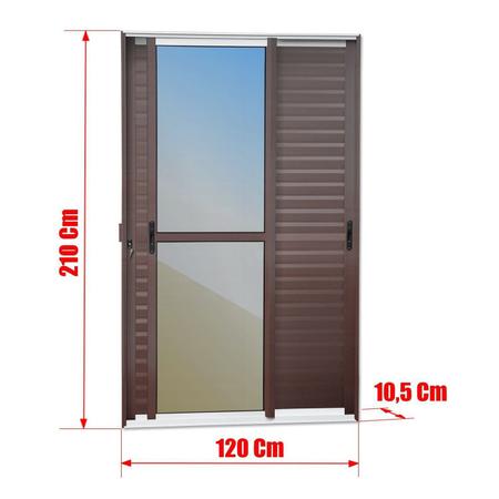 Imagem de Porta de Correr Venez. 3 Folhas Moveis 210 X 120 Elite com Fechadura Tetra Vidro Reflex Mix Corten