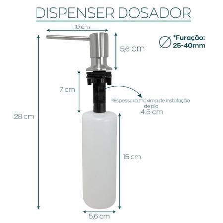 Imagem de Porta Detergente Dispenser De Embutir Inox Escovado 320Ml