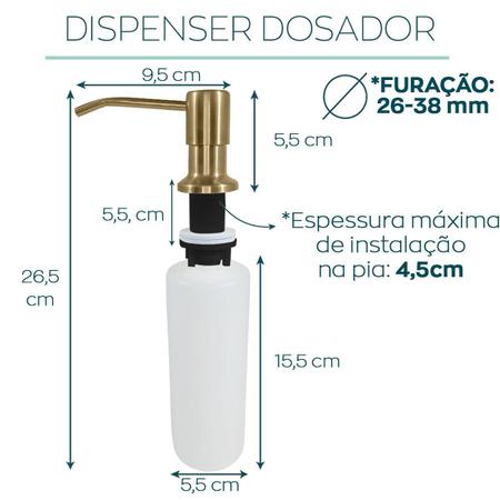 Imagem de Porta Detergente Dourado Dispenser Embutir Inox 350Ml Gold