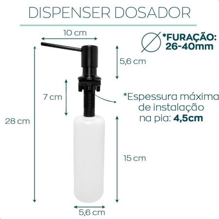 Imagem de Porta Detergente Preto Fosco Inox Sabão Dispenser Embutir