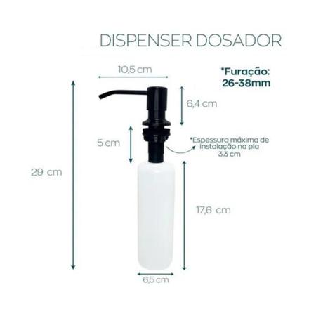 Imagem de Porta detergente preto fosco inox sabão dispenser embutir