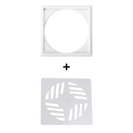 Imagem de Porta Grelha Com Caixilho 10x10 Quadrada Em Pvc + Grelha Quadrada Branca Para Caixa Sifonada 10cm