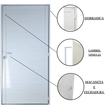Imagem de Porta Lambril de Alumínio 210 x 80cm com Maçaneta Linha 25 Lado Direito Esquadrias Bergamo Branco