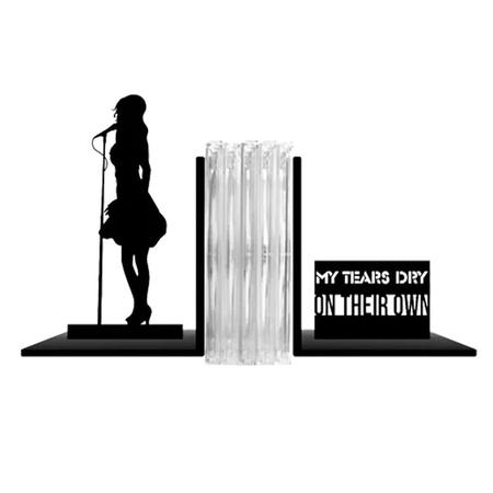 Imagem de Porta Livro Ou Cd Dvd Aparador Amy Winehouse Mdf Decorativo de Mesa Preto Sala Casa Quarto Discos Cantora