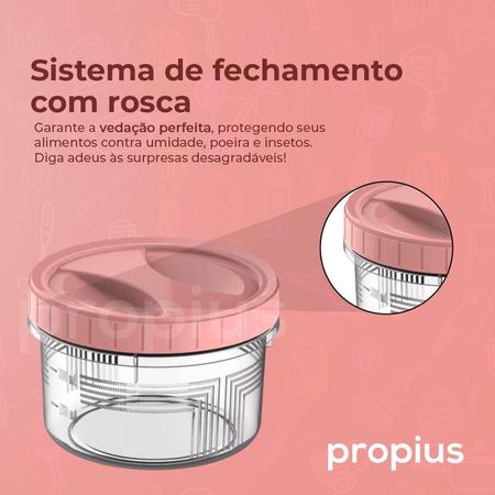 Imagem de Porta Mantimento Conjunto De Potes Tampa Com Rosca Rosa Guardar Vasilha Feijão Geladeira Freezer Kit