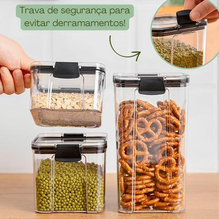 Imagem de Porta Mantimentos Potes Herméticos Kit 6 Organizador Alimentos Armário Despensa Cozinha Transparente