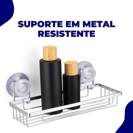 Imagem de Porta Organizador de Shampoo de Parede Prateleira Azulejo Fixação Ventosa Metal Cromado Arthi