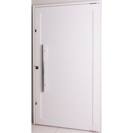 Imagem de Porta Pivotante de Alumínio Lambril 2,10 X 1,20 Com Puxador 80cm e Kit Fechadura Direita Cor Branco